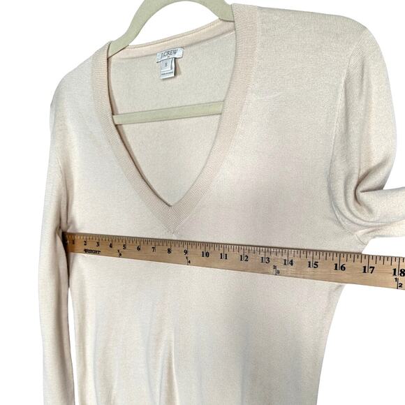 J Crew Womans S Boyfriend Sweater V-Neck 100% Cotton Cream Pullover Winter White - Picture 4 of 7